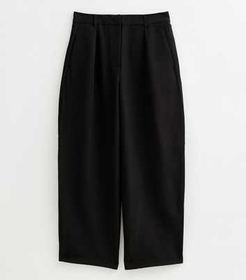 Black Pleated Wide Leg Barrel Trousers