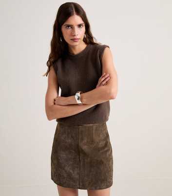 Dark Brown Real Suede Mini Skirt