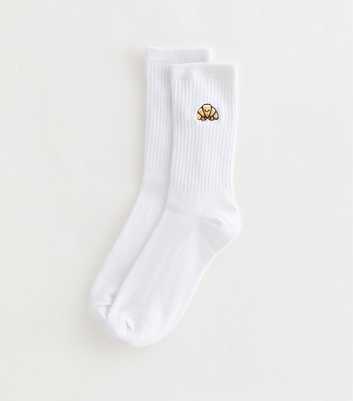 White Cotton Rich Croissant Embroidered Ribbed Tube Socks