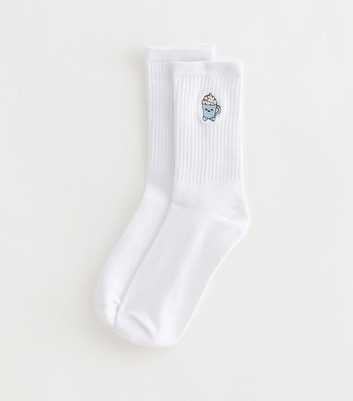 White Cotton Rich Hot Chocolate Embroidered Ribbed Tube Socks