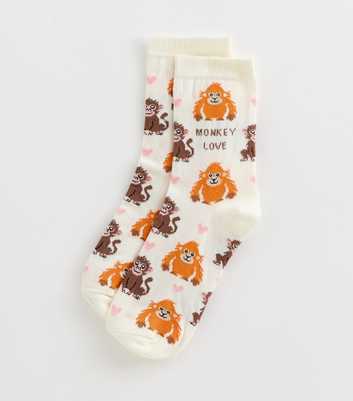Cream Cotton Rich Monkey Love Ankle Socks