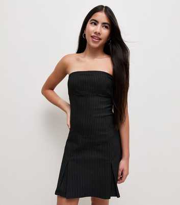 Girls Grey Pinstripe Ponte Bandeau Mini Dress
