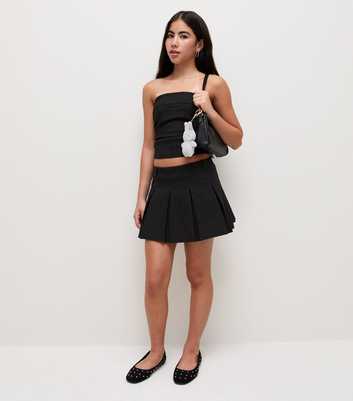 Girls Grey Pinstripe Ponte Pleated Skort