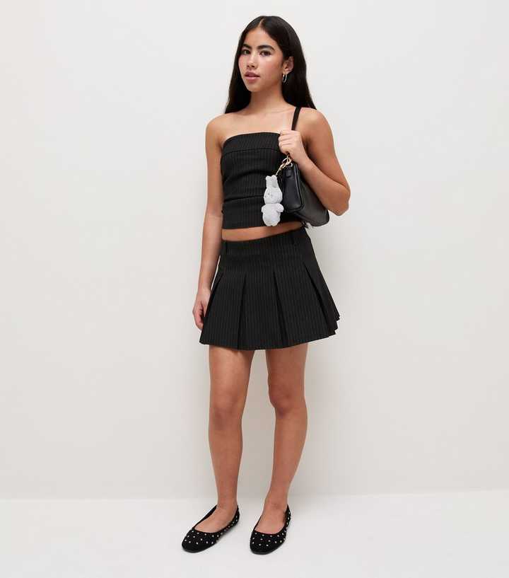 Girls Grey Pinstripe Ponte Pleated Skort