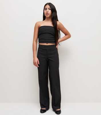 Girls Grey Pinstripe Ponte Wide Leg Trousers