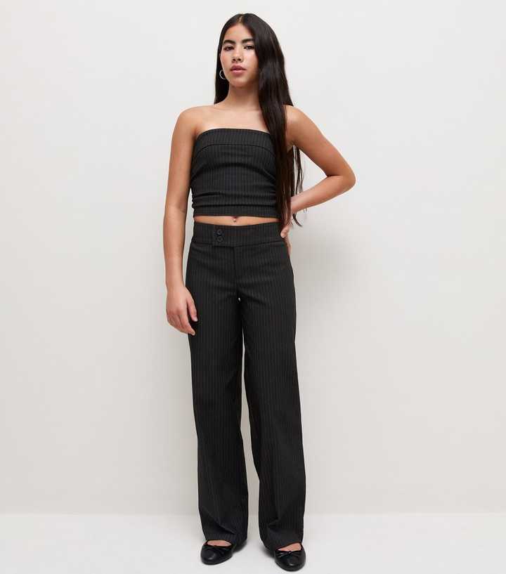 Girls Grey Pinstripe Ponte Wide Leg Trousers
