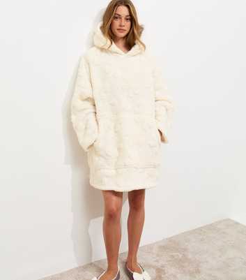 Girls White Bow Pattern Oversized Lounge Hoodie