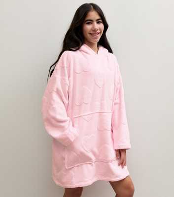 Girls Pink Heart Pattern Oversized Hoodie