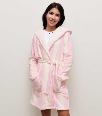 Girls Light Pink Tonal Striped Robe