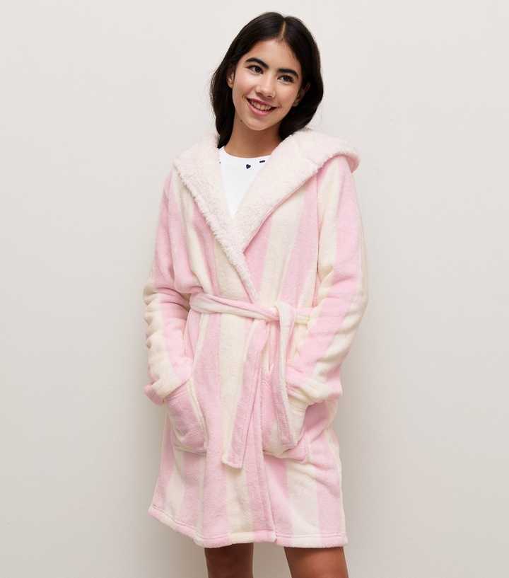 Girls Light Pink Tonal Striped Robe