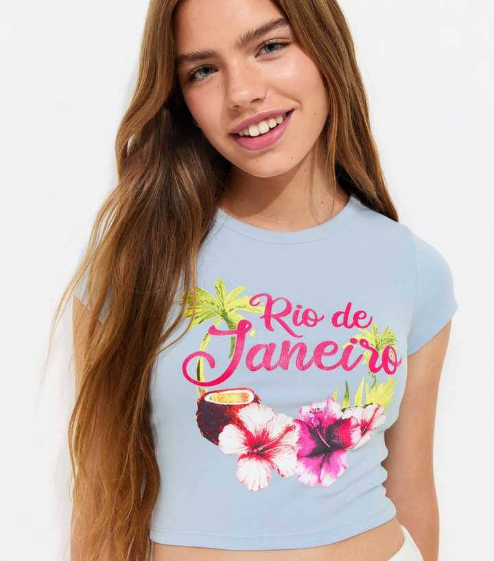 Girls Light Blue Cotton Rio de Janeiro Baby Tee T-Shirt
