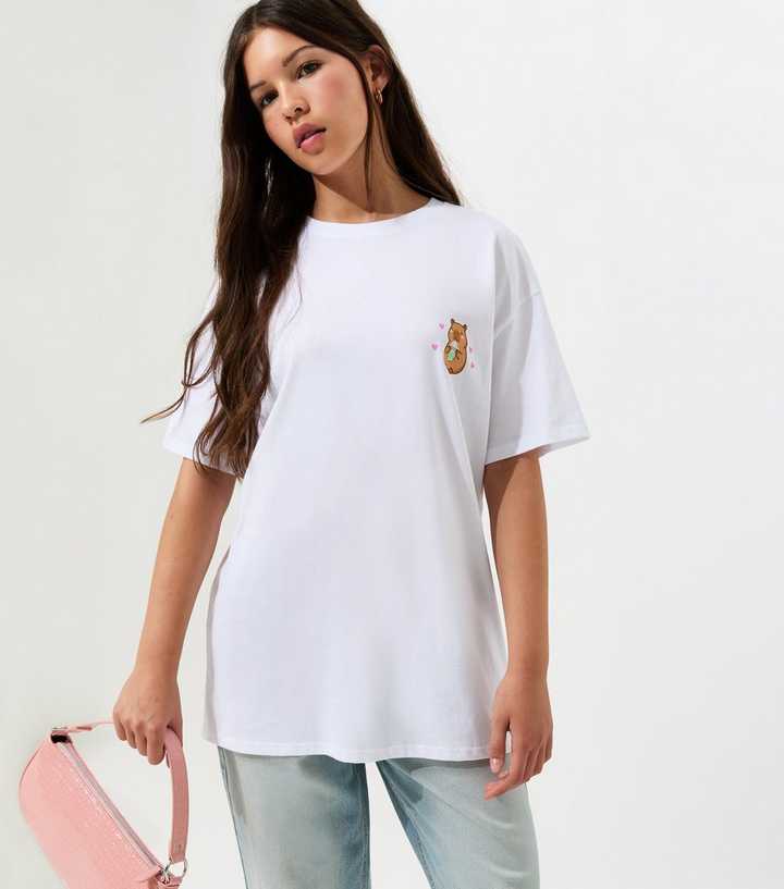 Girls White Cotton Capybara Love You So Match Print T-Shirt