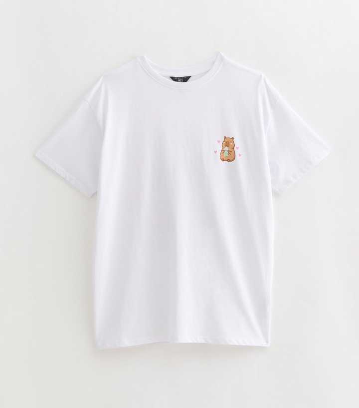 Girls White Cotton Capybara Love You So Match Print T-Shirt