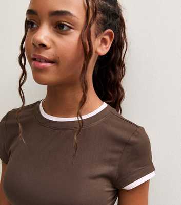 Girls Brown Baby Tee Ringer T-Shirt