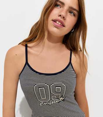 Girls Navy Cotton Rich 09 California Striped Cami Top