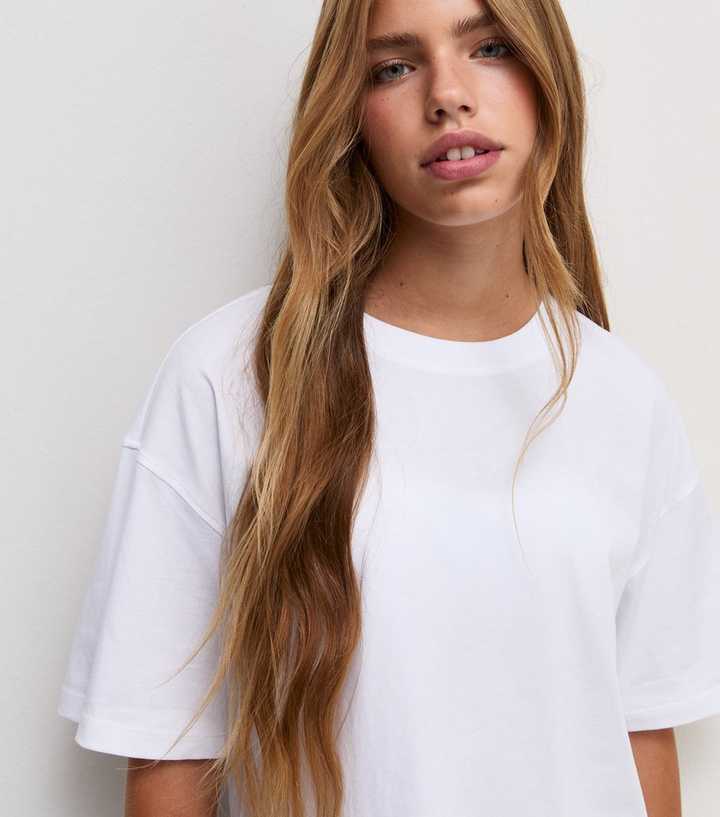 Girls Black Cotton Boxy Crew Neck T-Shirt