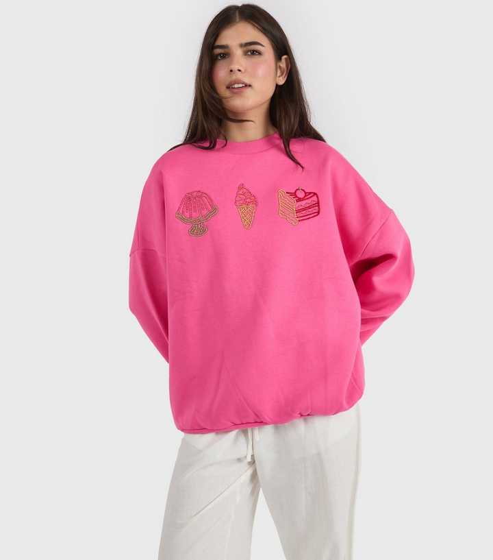 Skinnydip Bright Pink Beaded Cake Sweatshirt