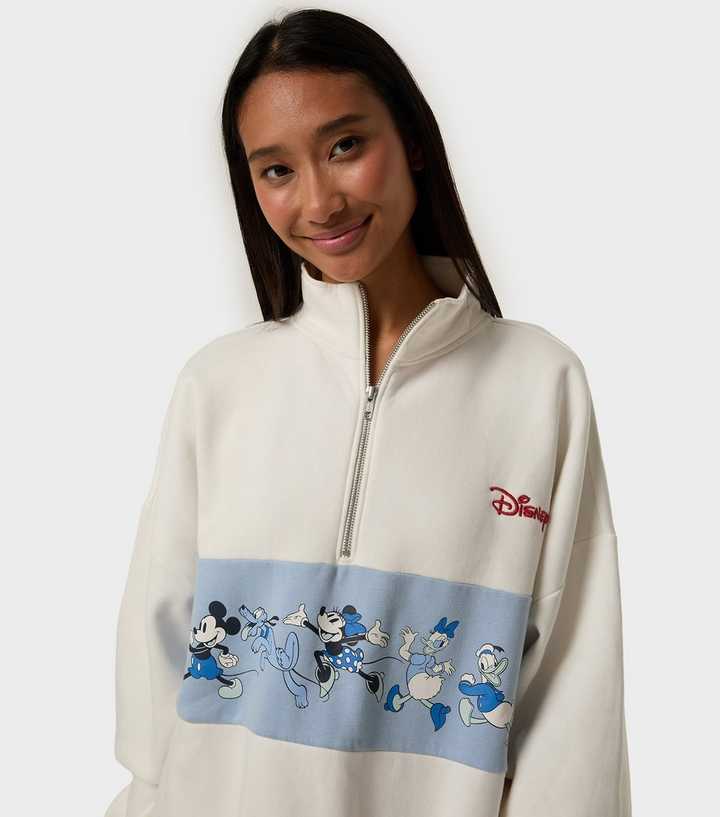 Skinnydip White Disney Mickey Mouse Varsity Zip Oversized Sweatshirt