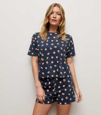 Navy Cotton Rich Gingerbread Patterned Pyjama Shorts Set