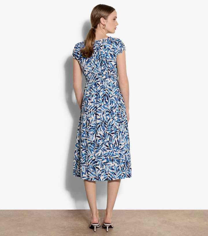 Apricot Blue Watercolour Leaf Short Sleeve Midi Dress | New Look