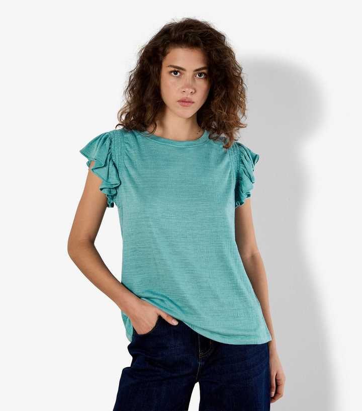 Apricot Bright Blue Ruffle Sleeve T-Shirt