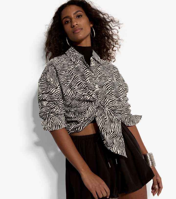 Apricot Black Cotton Zebra Print Over Shirt