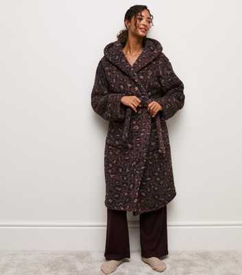 Brown Borg Leopard Print Hooded Robe
