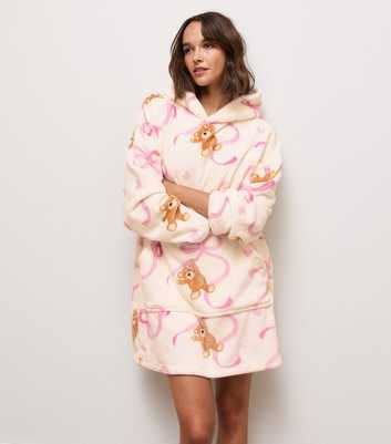 Cream Bear Bow Fleece Oversized Blanket Hoodie