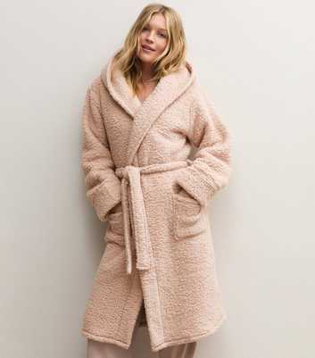 Light Brown Borg Hooded Dressing Gown
