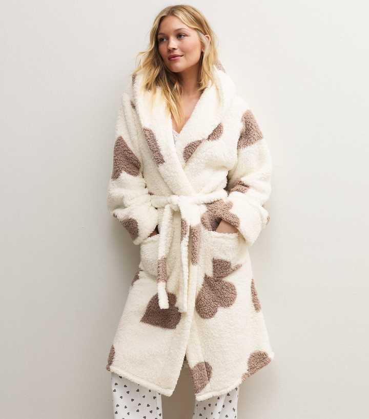 Brown Heart Printed Fleece Dressing Gown