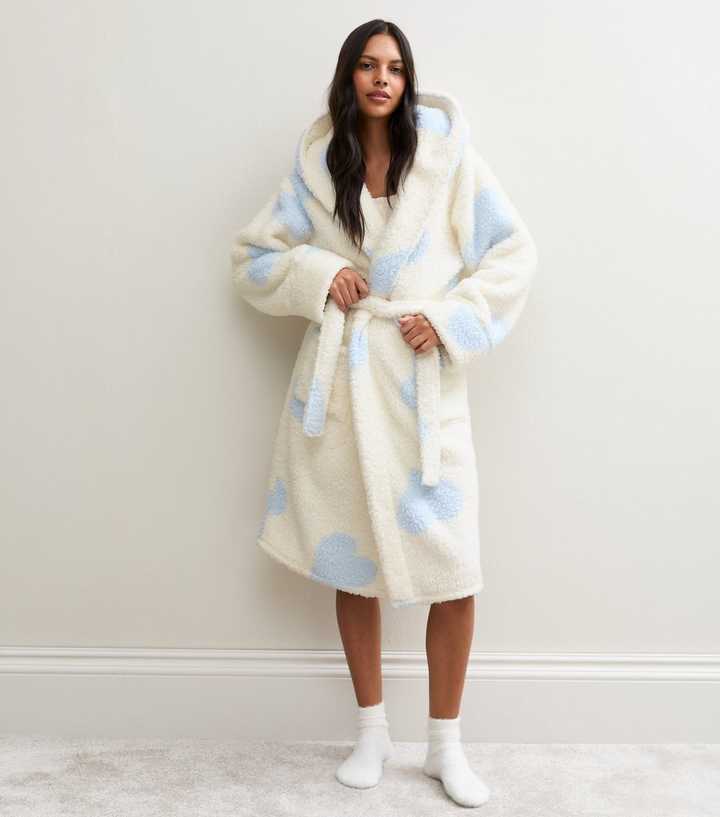 Cream Heart Printed Fleece Dressing Gown