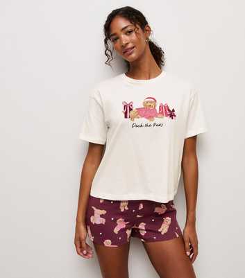 Red Cotton Christmas Deck The Paws Pyjama Set