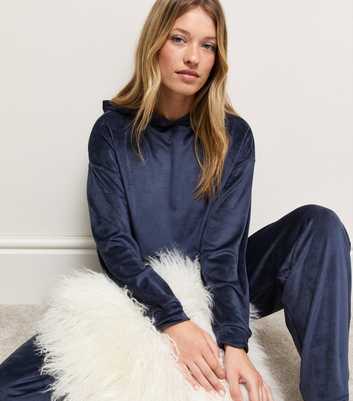 Navy Velour Hoodie
