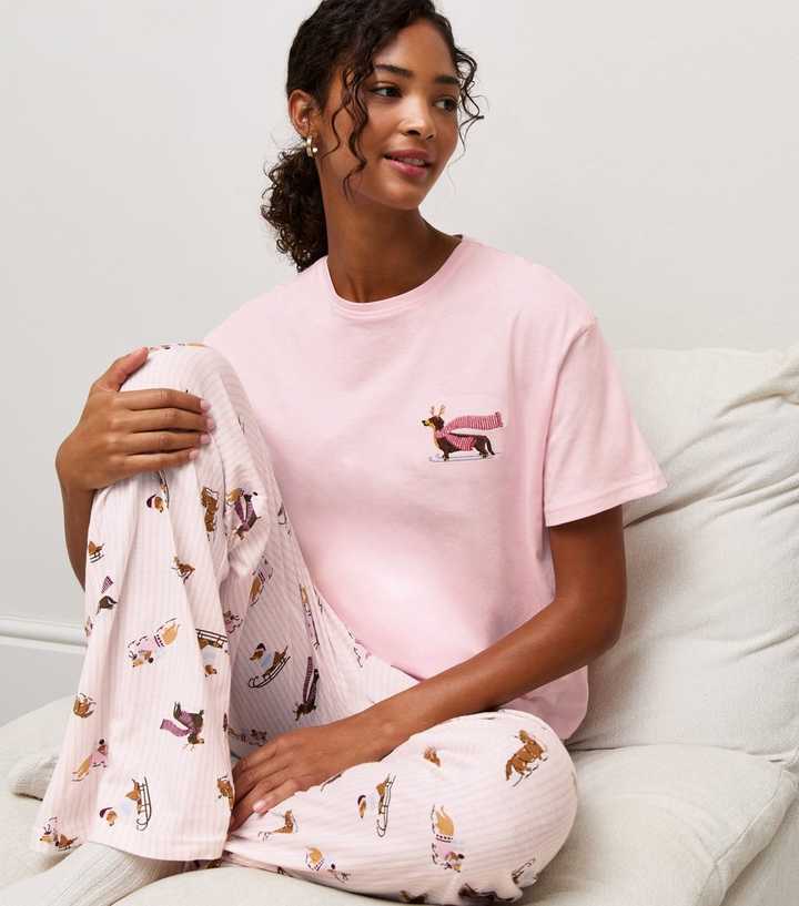 Pink Cotton Sausage Dog Pyjama Trousers Set