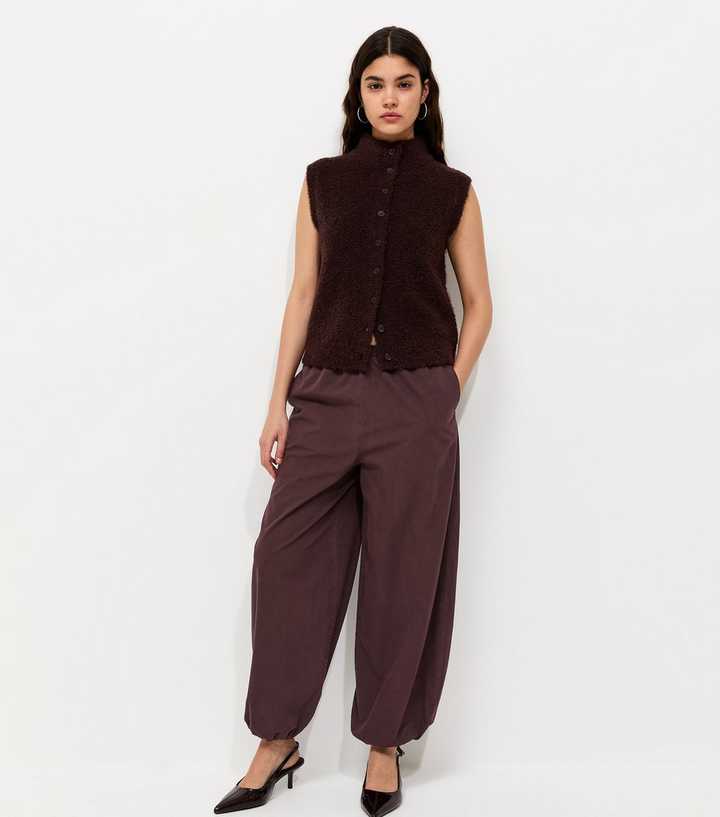 Dark Brown Cotton Cuffed Wide Leg Trousers