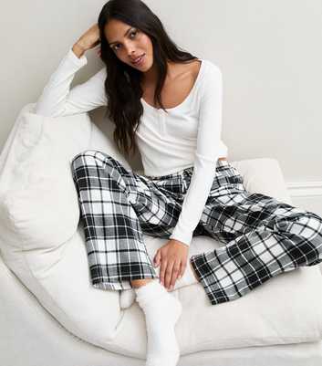 Black Cotton Woven Flannel Checked Pyjama Trousers