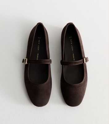 Premium Dark Brown Real Suede Mary Jane Ballet Flats