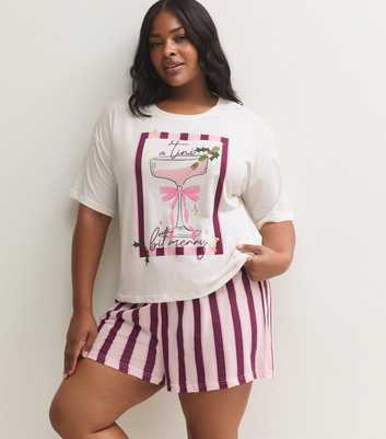Curves Burgundy Cotton Christmas T-Shirt and Shorts Pyjama Set