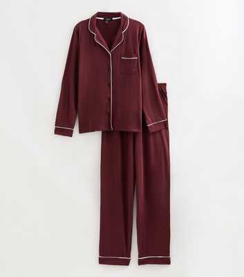 Maternity Dark Burgundy Cotton Rich Revere Collar Pyjama Set