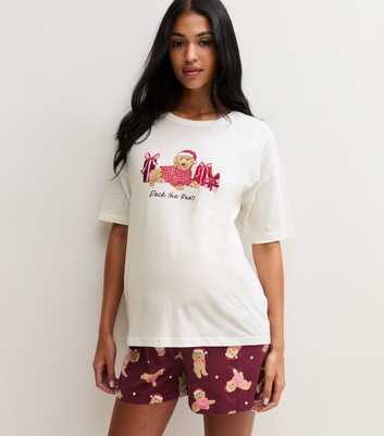 Maternity Red Cotton Deck The Paws T-Shirt and Shorts Pyjama Set