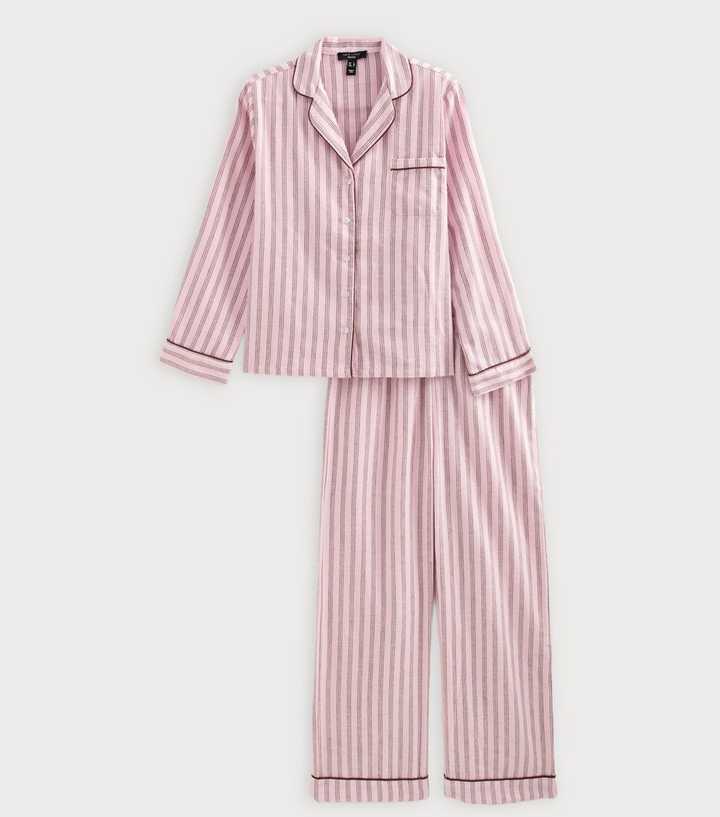 Petite Pink Cotton Striped Revere Collar Pyjama Set