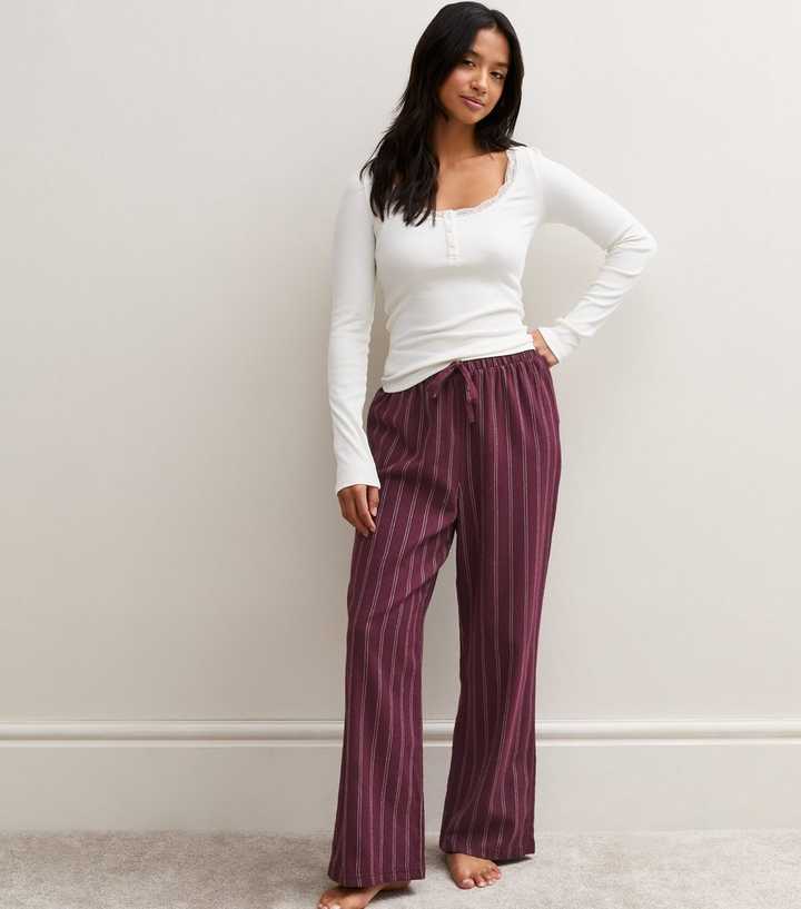 Petite Red Cotton Striped Pyjama Trousers