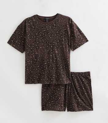 Tall Cotton Brown Leopard Print T-Shirt and Shorts Pyjama Set