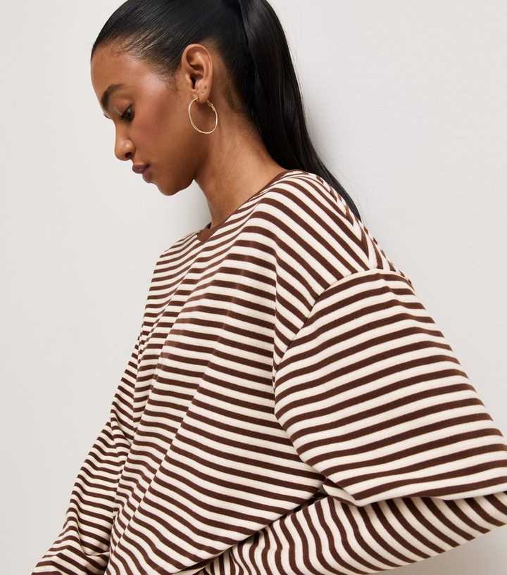 Brown Cosy Stripe Jersey Sweatshirt