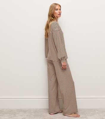 Brown Cosy Stripe Jersey Wide Leg Trousers