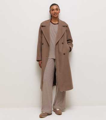 Brown Cosy Stripe Jersey Wide Leg Trousers