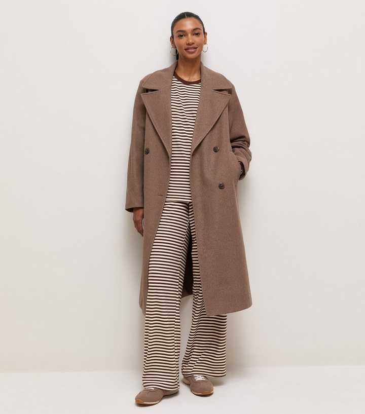 Brown Cosy Stripe Jersey Wide Leg Trousers