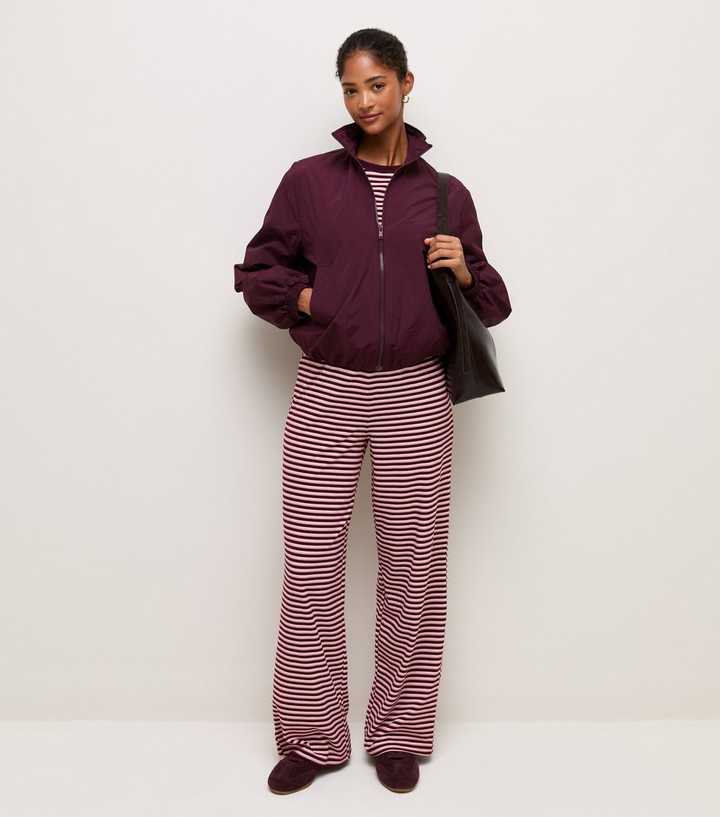 Red Cosy Stripe Jersey Wide Leg Trousers