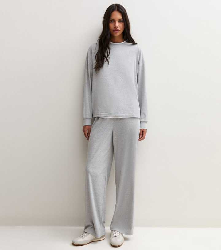Grey Marl Jersey Wide Leg Joggers