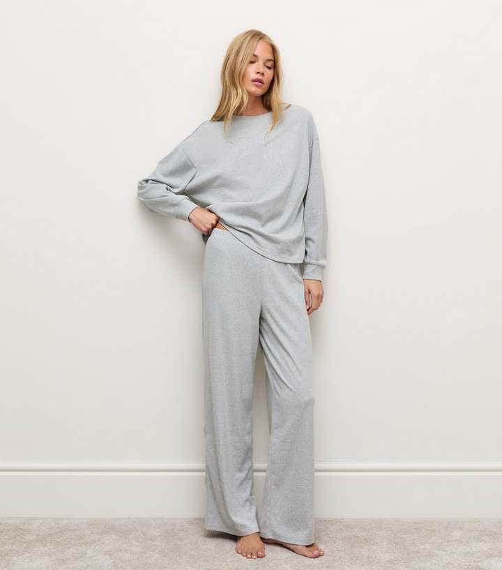 Grey Marl Jersey Wide Leg Joggers